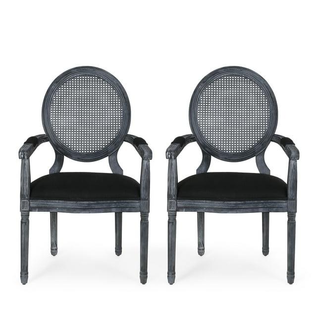 Noble House Huller Indoor French Fabric Upholstered Dining Chair, Set of 2, Black