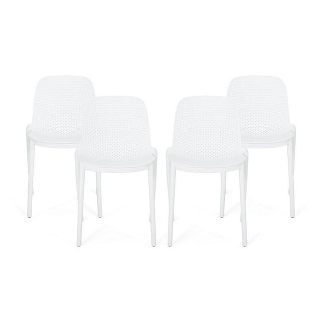 Noble House Ivy Stacking Plastic Patio Dining Side Chair in Black (Set of 4)