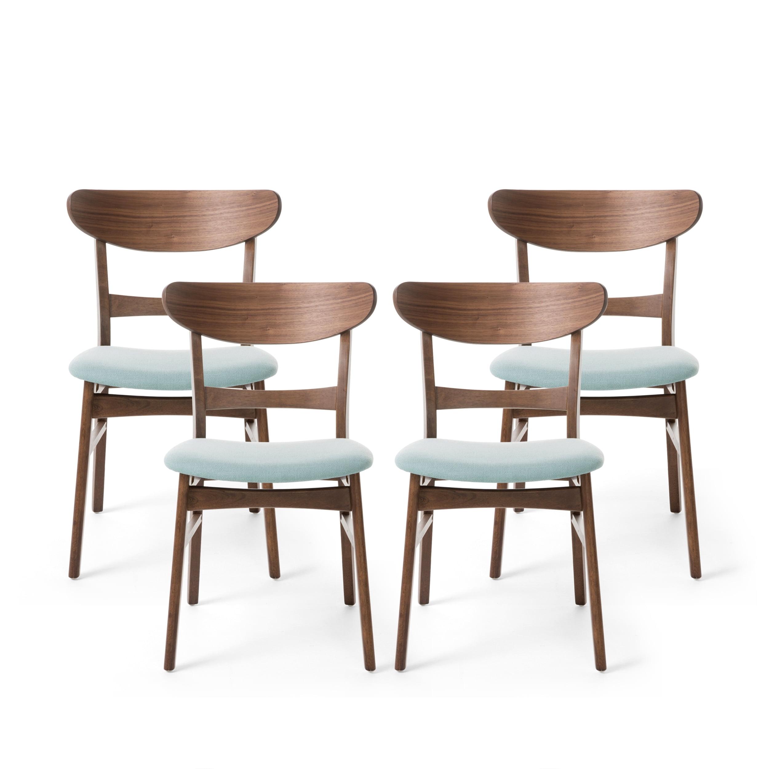 Mint and Walnut Mid-Century Ladderback Side Chair Set of 4