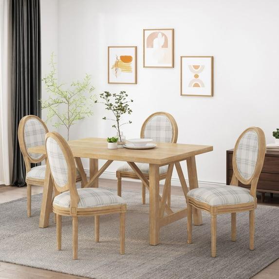 Noble House Karter French Fabric Dining Chairs, Set of 4, Gray Plaid