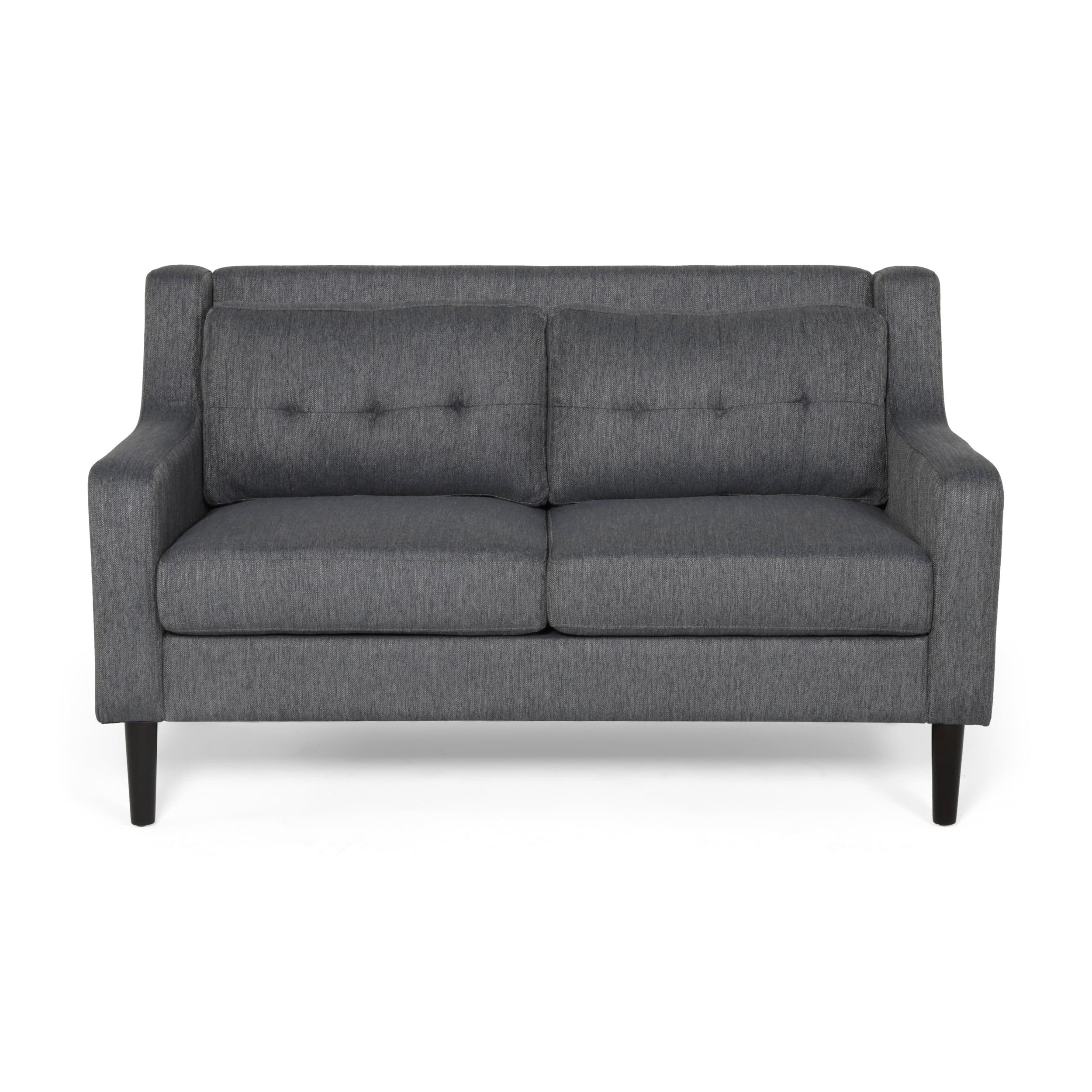 Noble House Kayden Indoor Contemporary Fabric Loveseat, Charcoal, Dark Brown