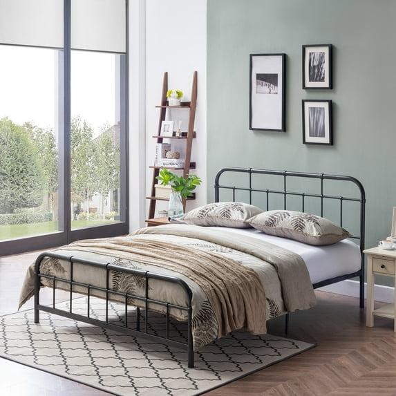 Noble House Khari Industrial Style Queen-Size Iron Minimal Bed Frame, Charcoal Gray