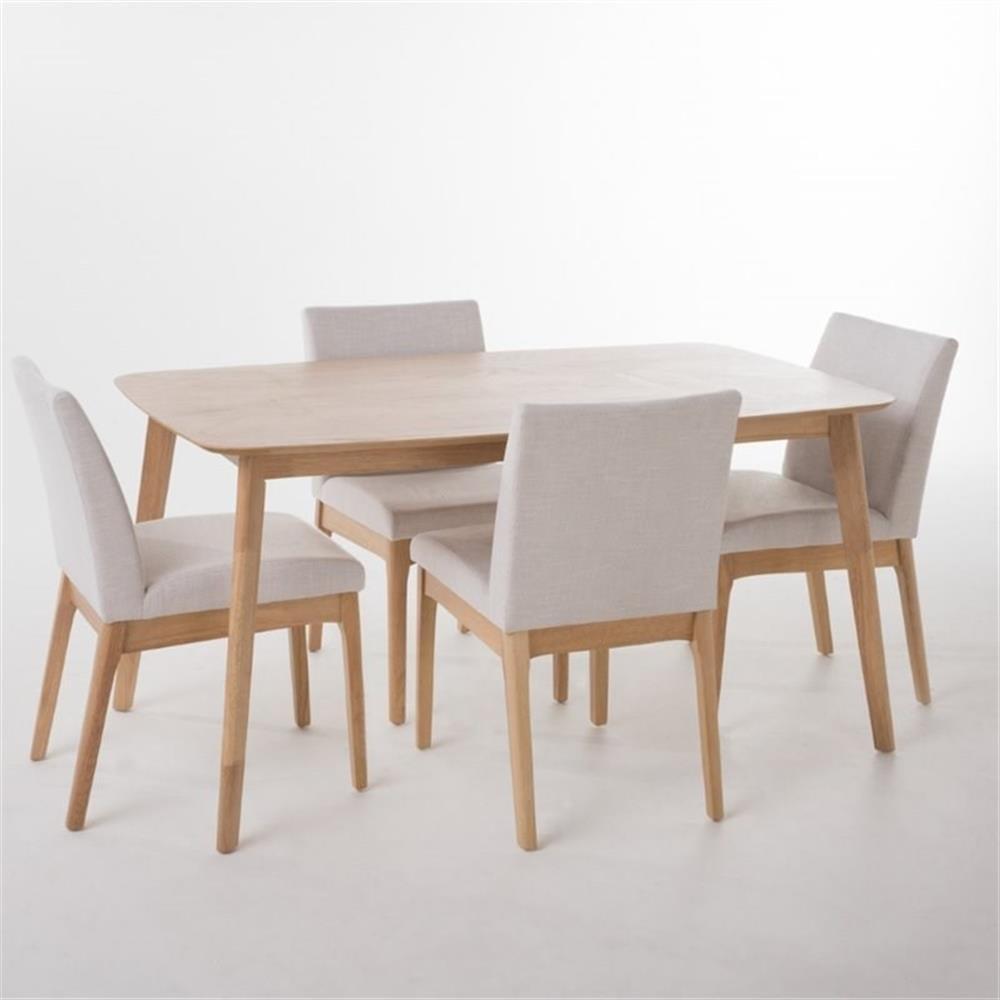 Light Beige and Natural Oak 5-Piece Dining Set with High Back Armless Chairs