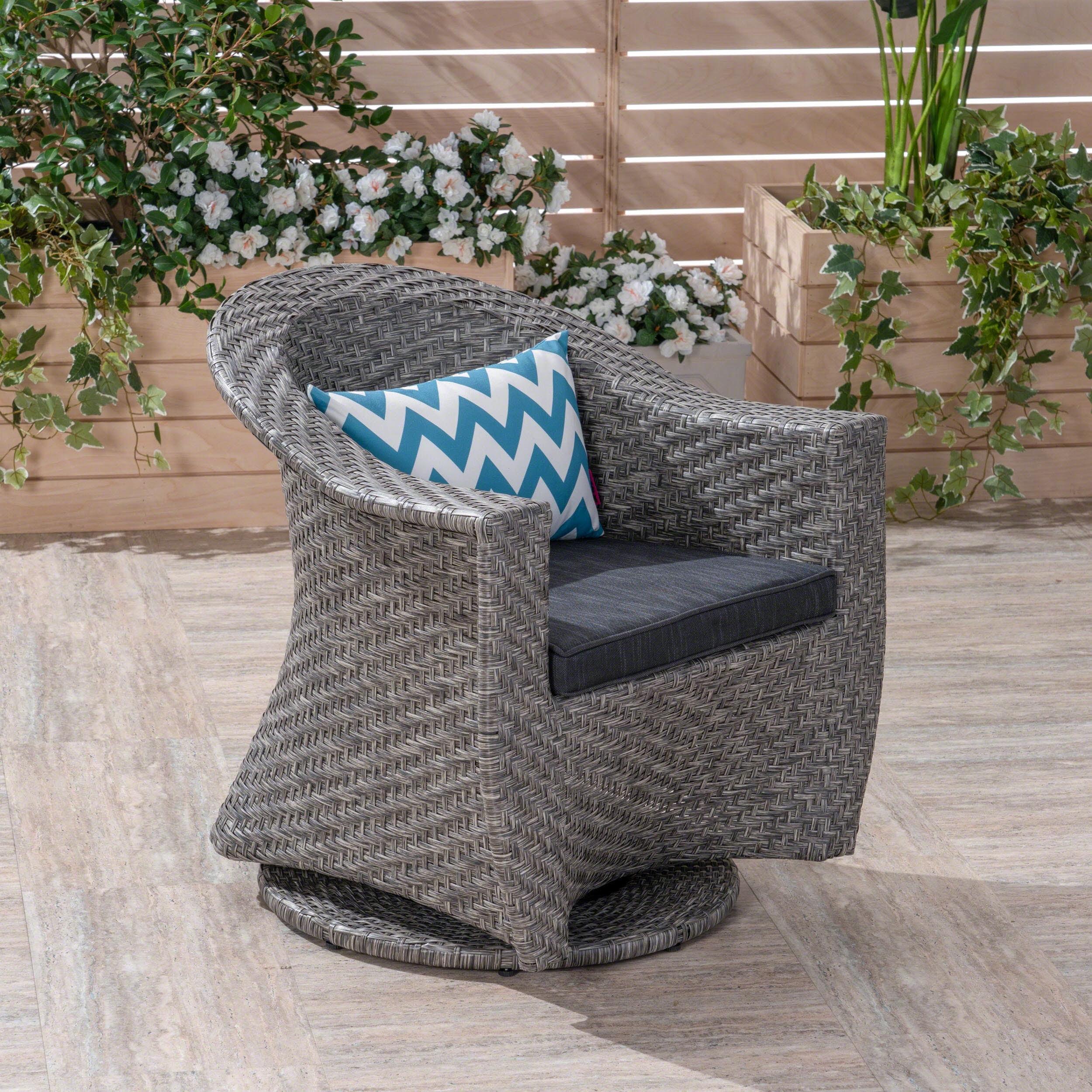 Noble House Larchmont Outdoor Wicker Swivel Chair Mixed Black and Dark Gray