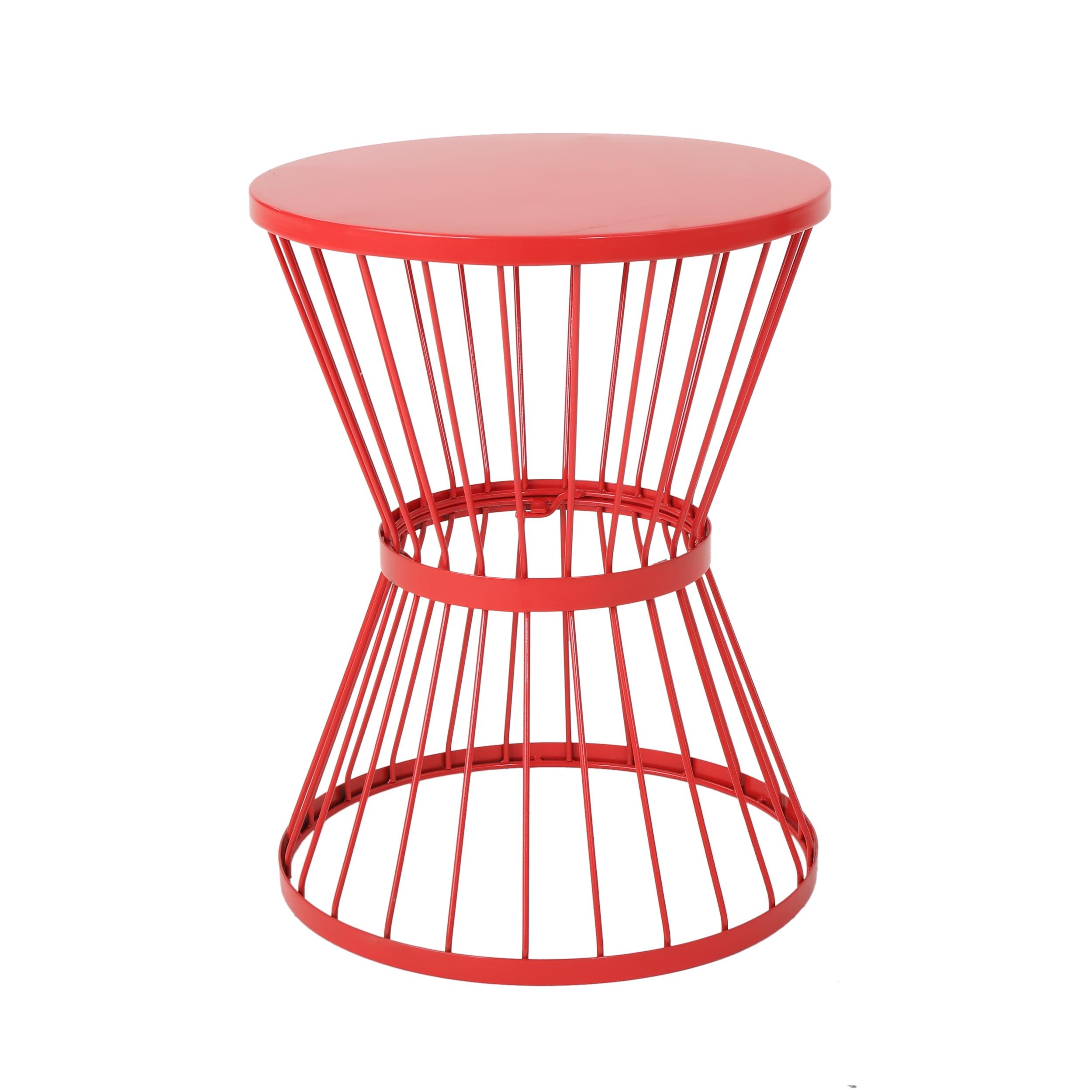 Matte Red Iron Hourglass Outdoor Side Table