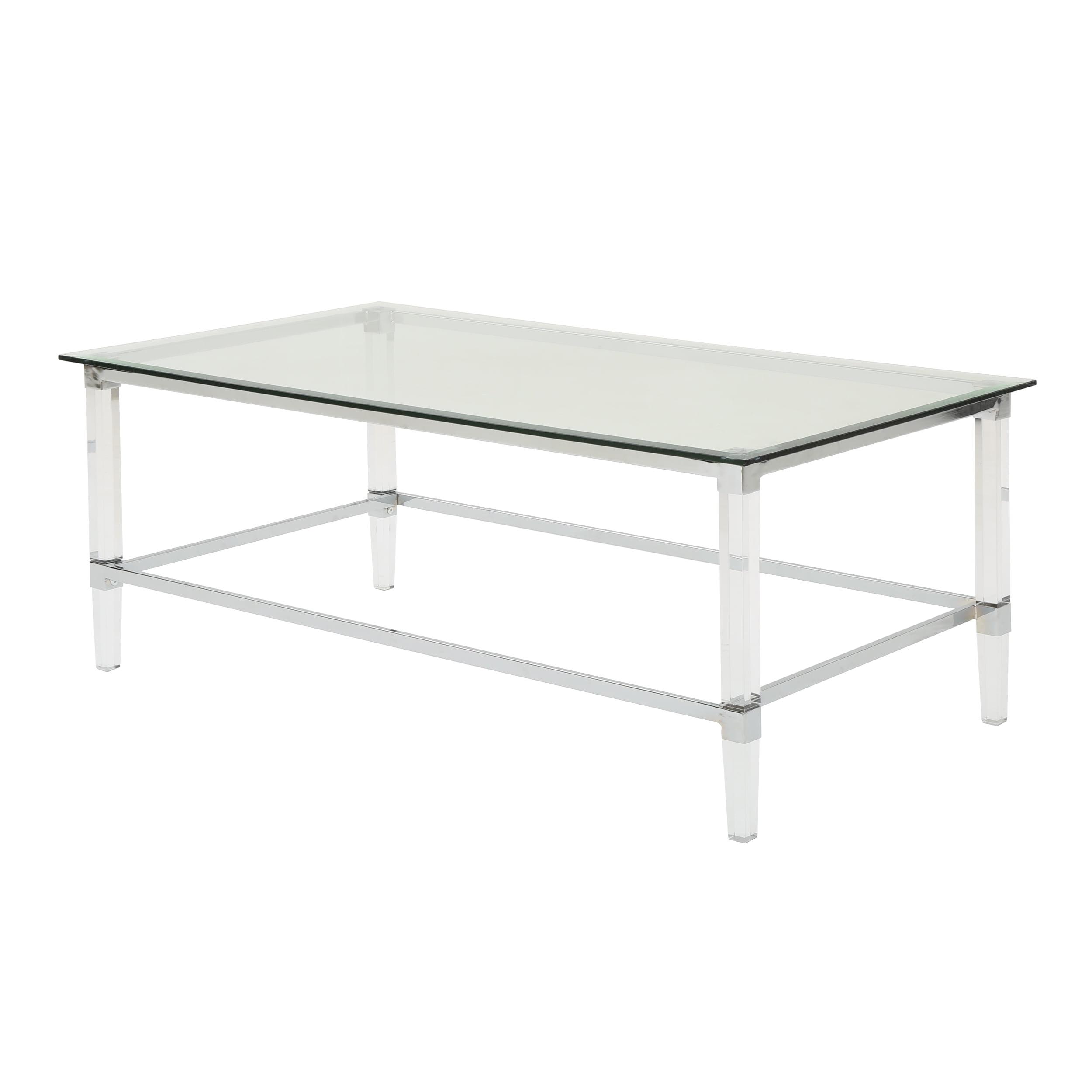 Modern Rectangular Glass Coffee Table with Acrylic and Metal Frame