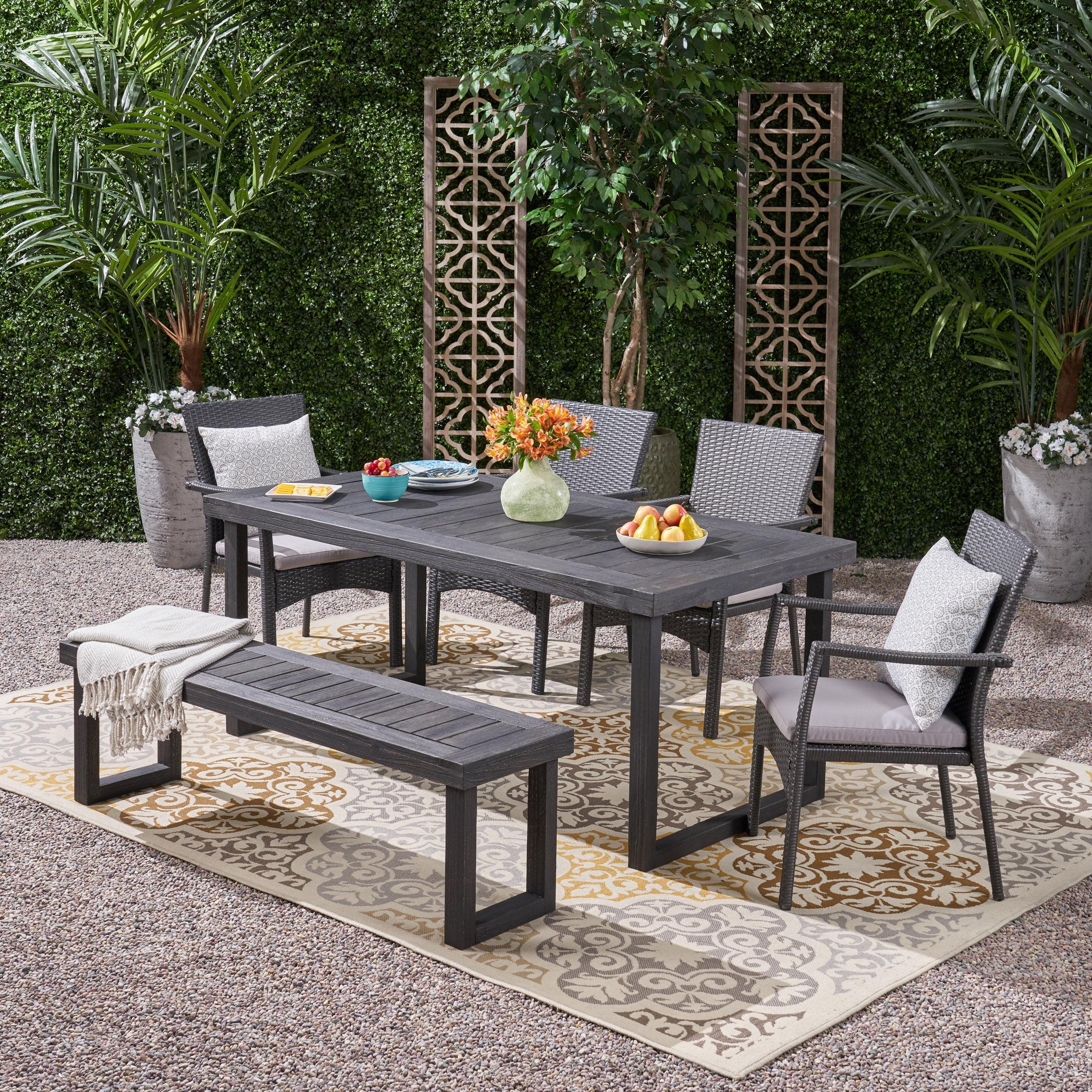 Williston Forge Rhinehart 6 - Person Acacia Wicker Patio Dining Set with Rectangular Table , Cushions Included