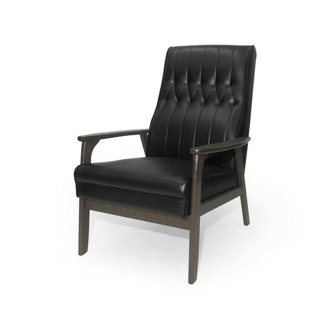 Noble House Lionel Faux Leather Accent Chair, Matte Black, Walnut