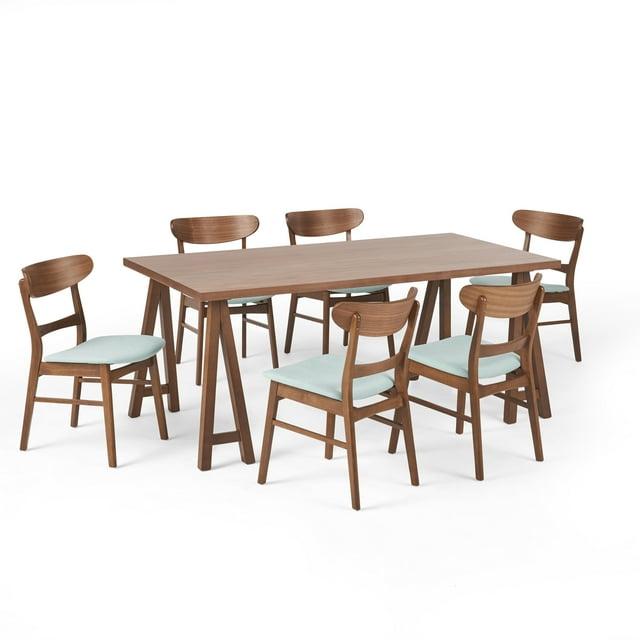 Noble House Lydia Mid-Century Modern 7 Piece Dining Set, Mint and Walnut