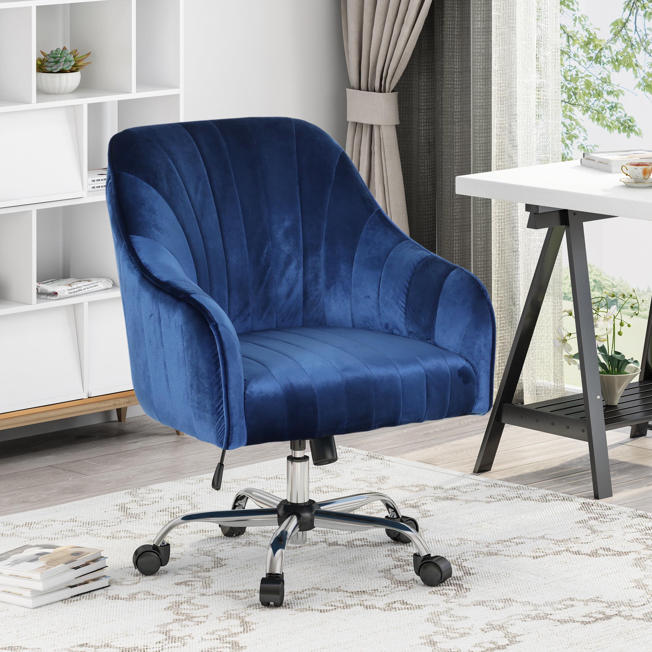 Navy Blue Velvet Swivel Office Chair with Chrome Base