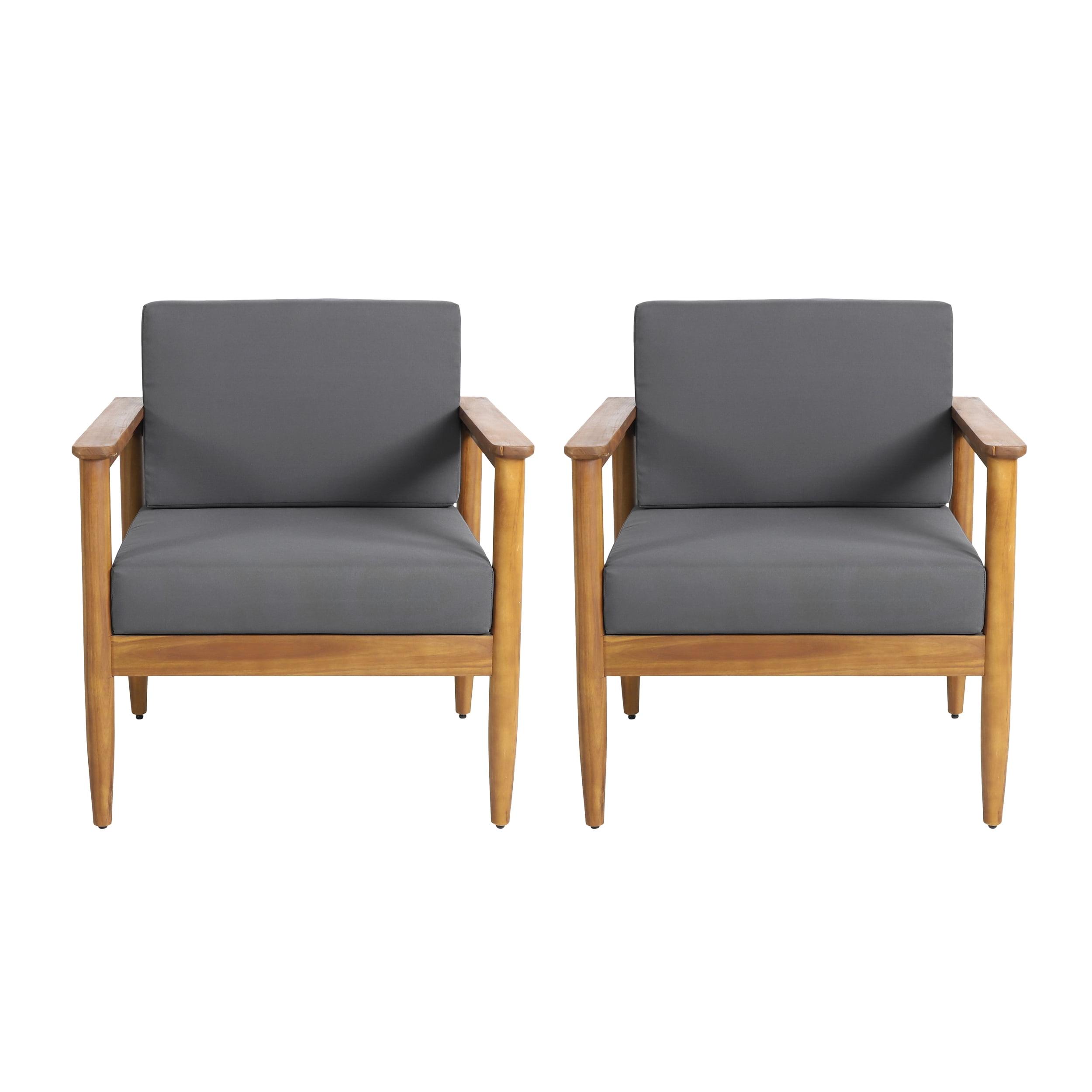 Teak Brown Acacia Wood Outdoor Lounge Chair with Dark Grey Cushions