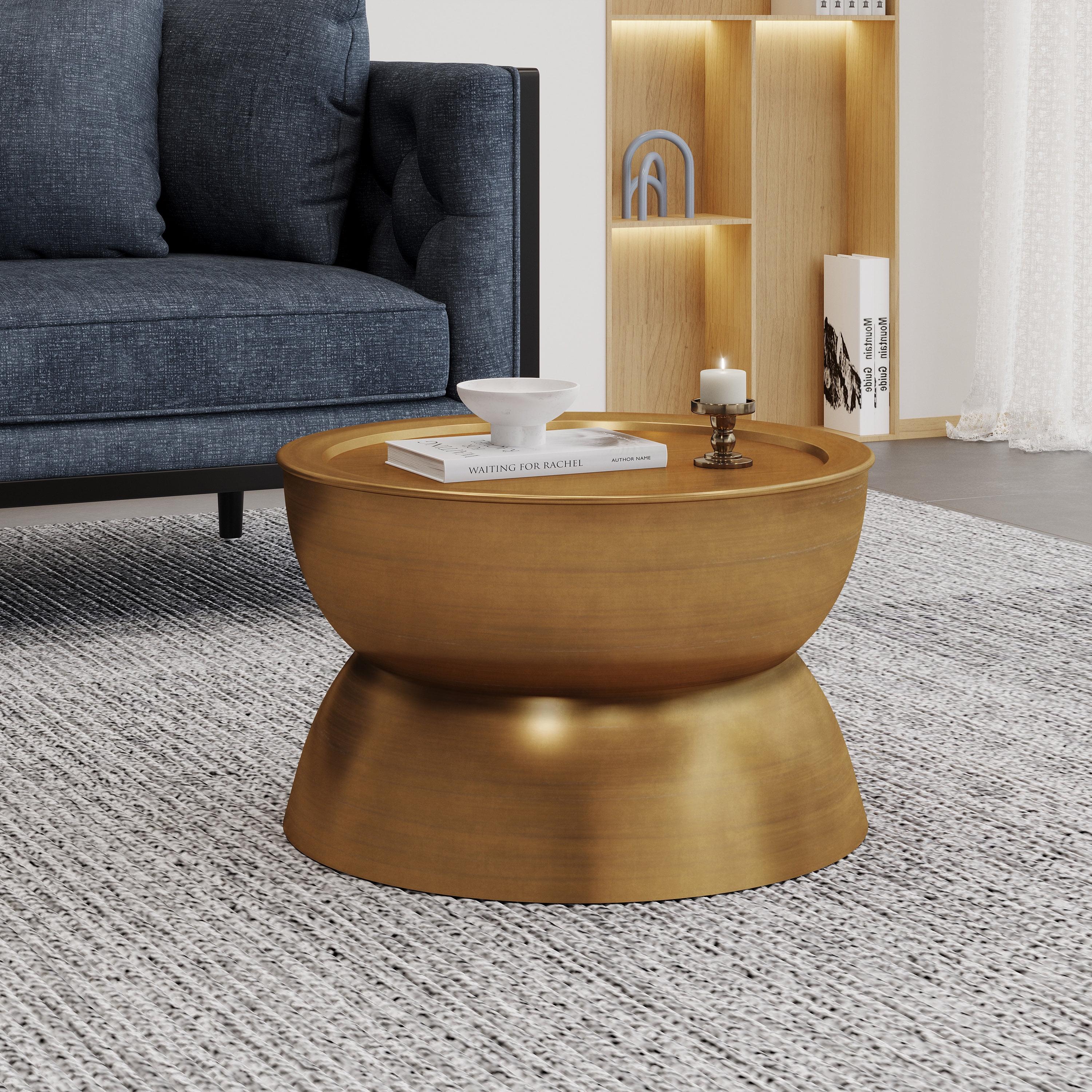 Noble House Manville Metal Hourglass Coffee Table, Brushed Antique Gold