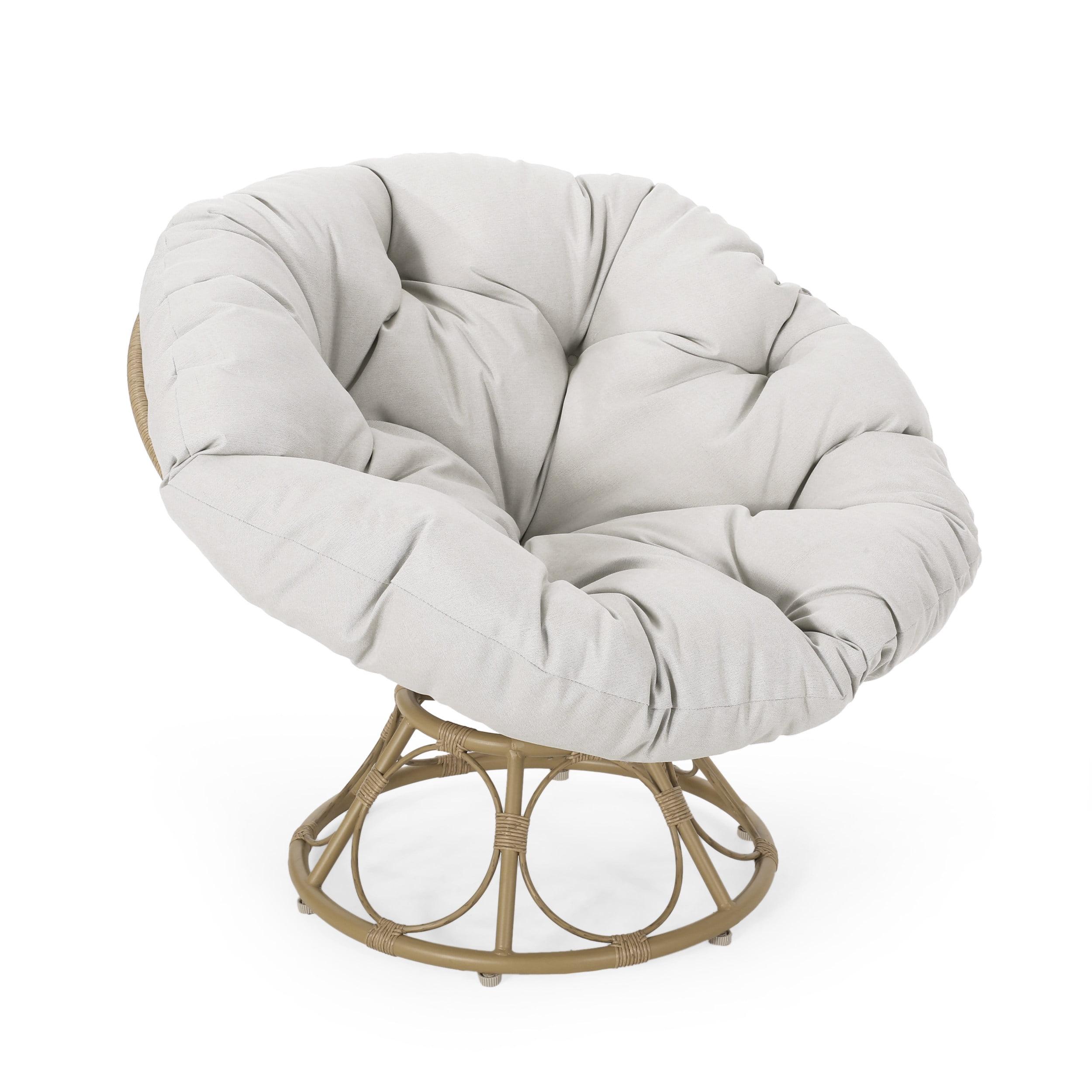 Light Brown Steel Papasan Lounge Chair with Beige Cushions