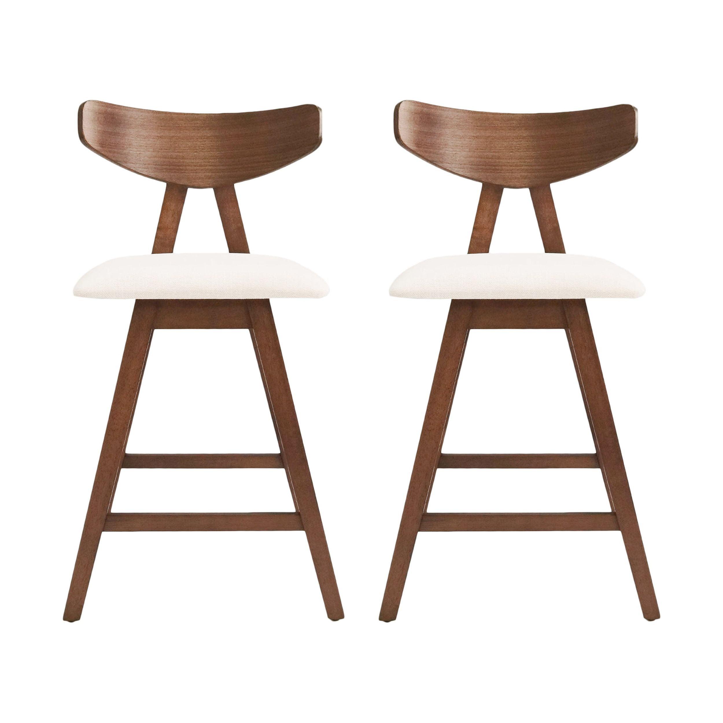 Light Beige and Walnut Wood Counter Stools, Set of 2