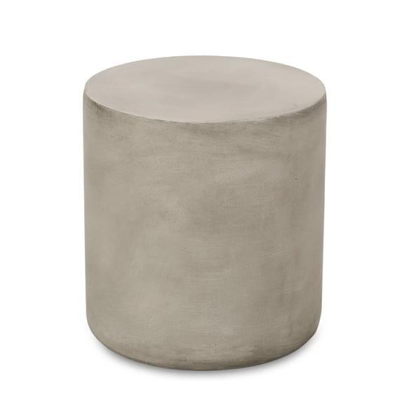 Noble House Massey Outdoor Cylindrical Concrete Stone Side Table in Light Gray