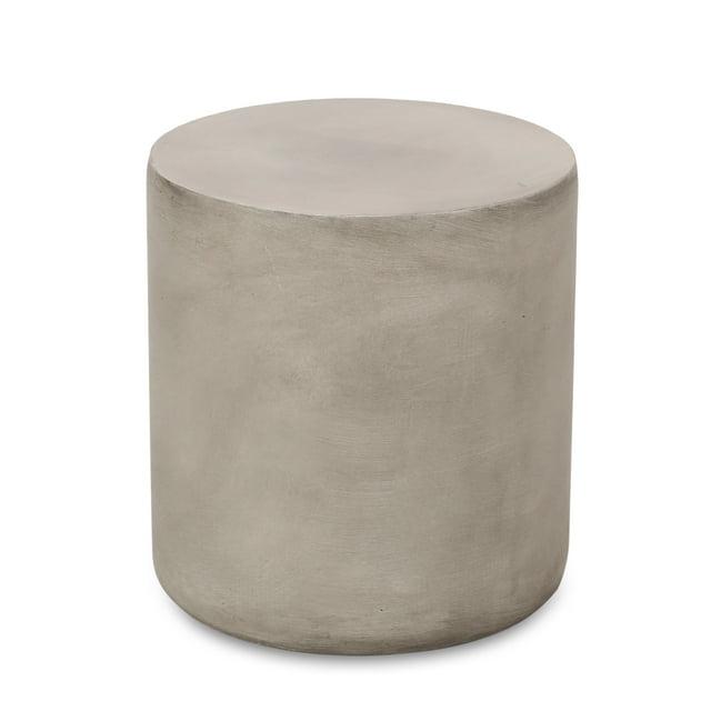 Noble House Massey Outdoor Cylindrical Concrete Stone Side Table in Light Gray