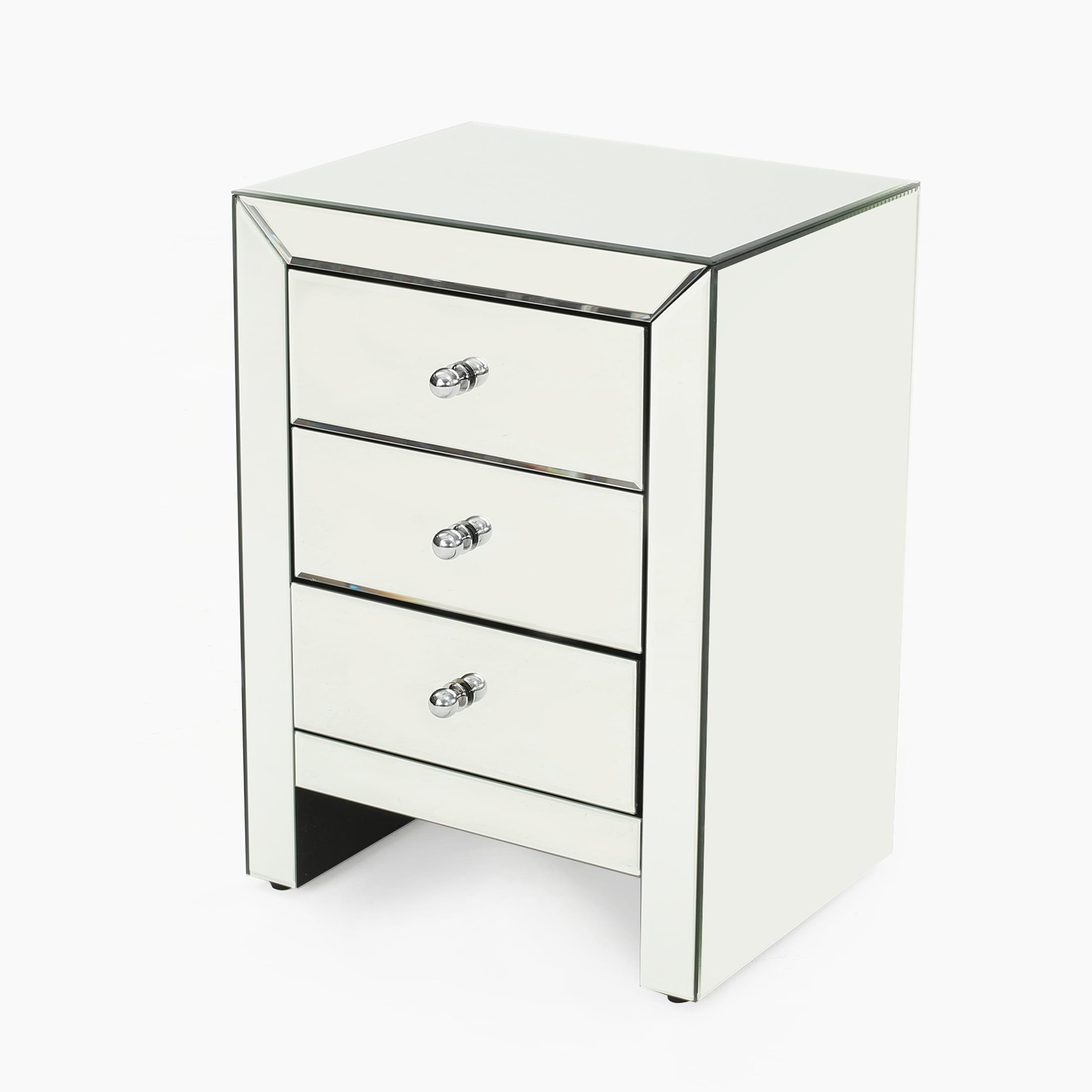 Reflective Clear Glass 3-Drawer Mirrored Side Table