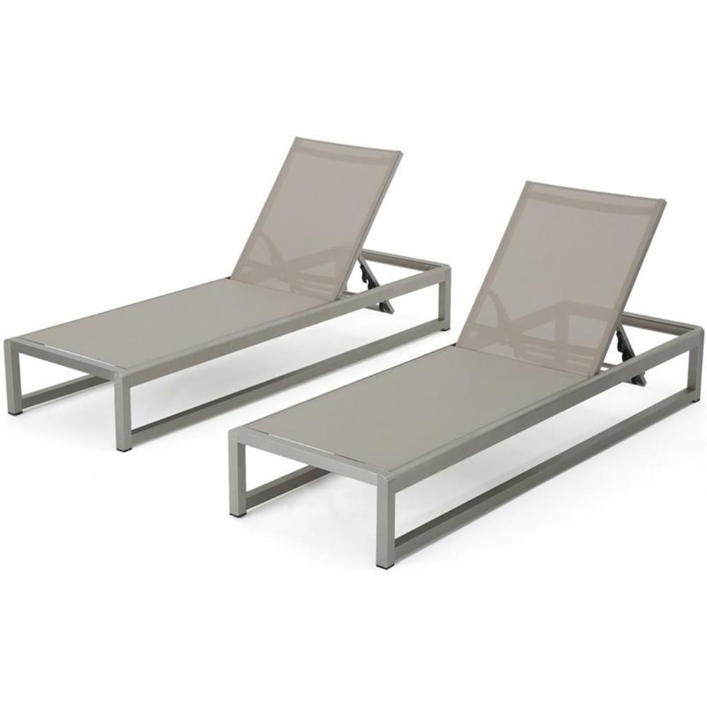 Noble House Metten Outdoor Mesh Chaise Lounge (Set of 2) Silver and Gray