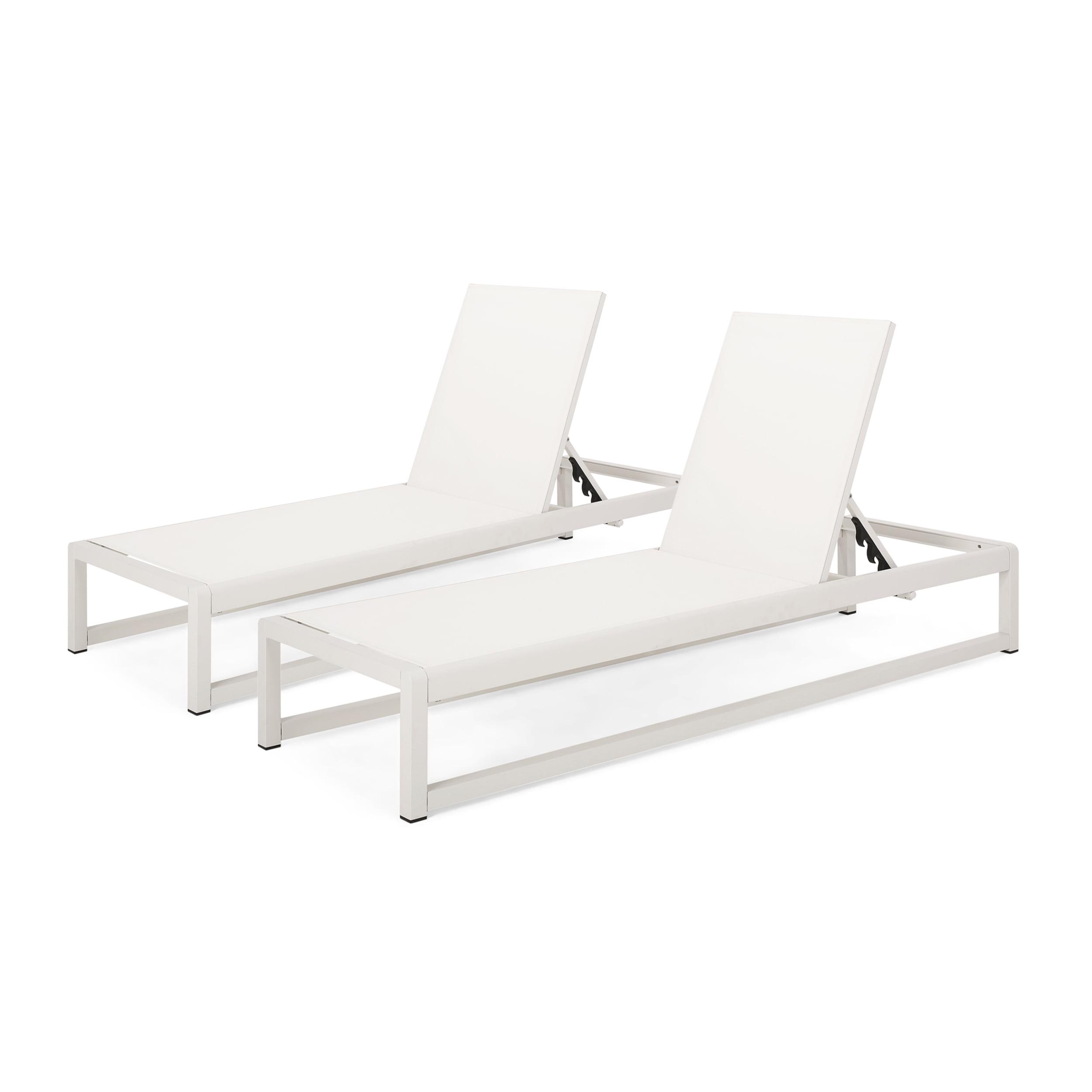 GDFStudio Camdyn Outdoor Mesh and Aluminum Armless Adjustable Chaise Lounges (Set of 2), White