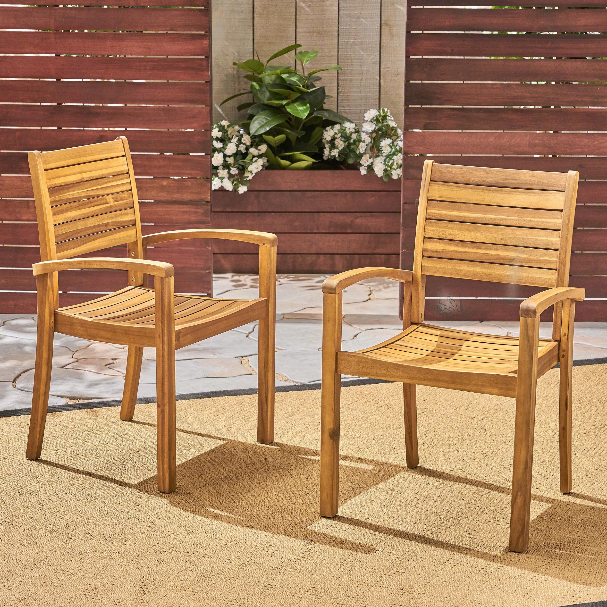 Noble House Miguel Wooden Patio Dining Arm Chair in Teak (Set of 2)