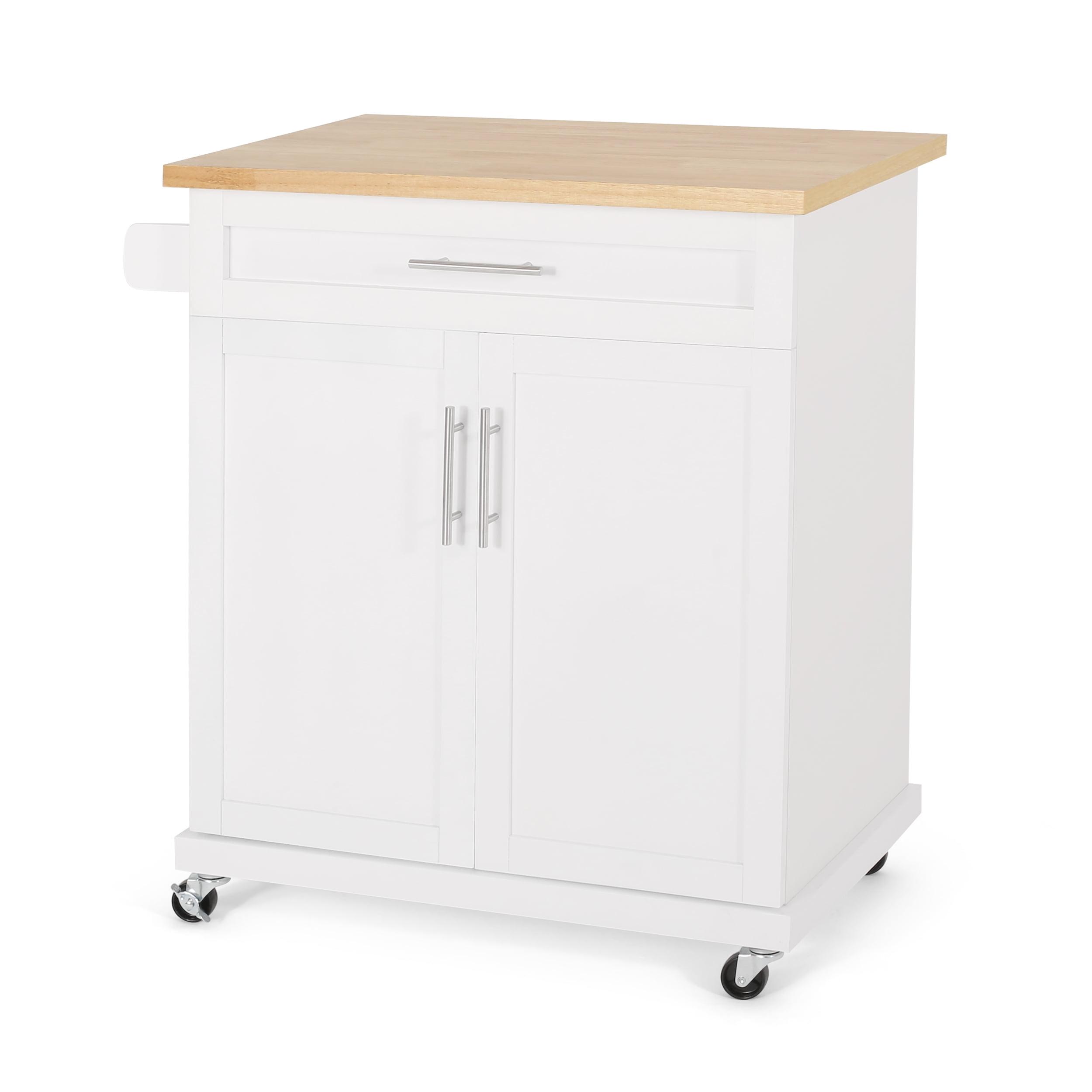 Contemporary Natural Wood Kitchen Cart with Storage and Wheels