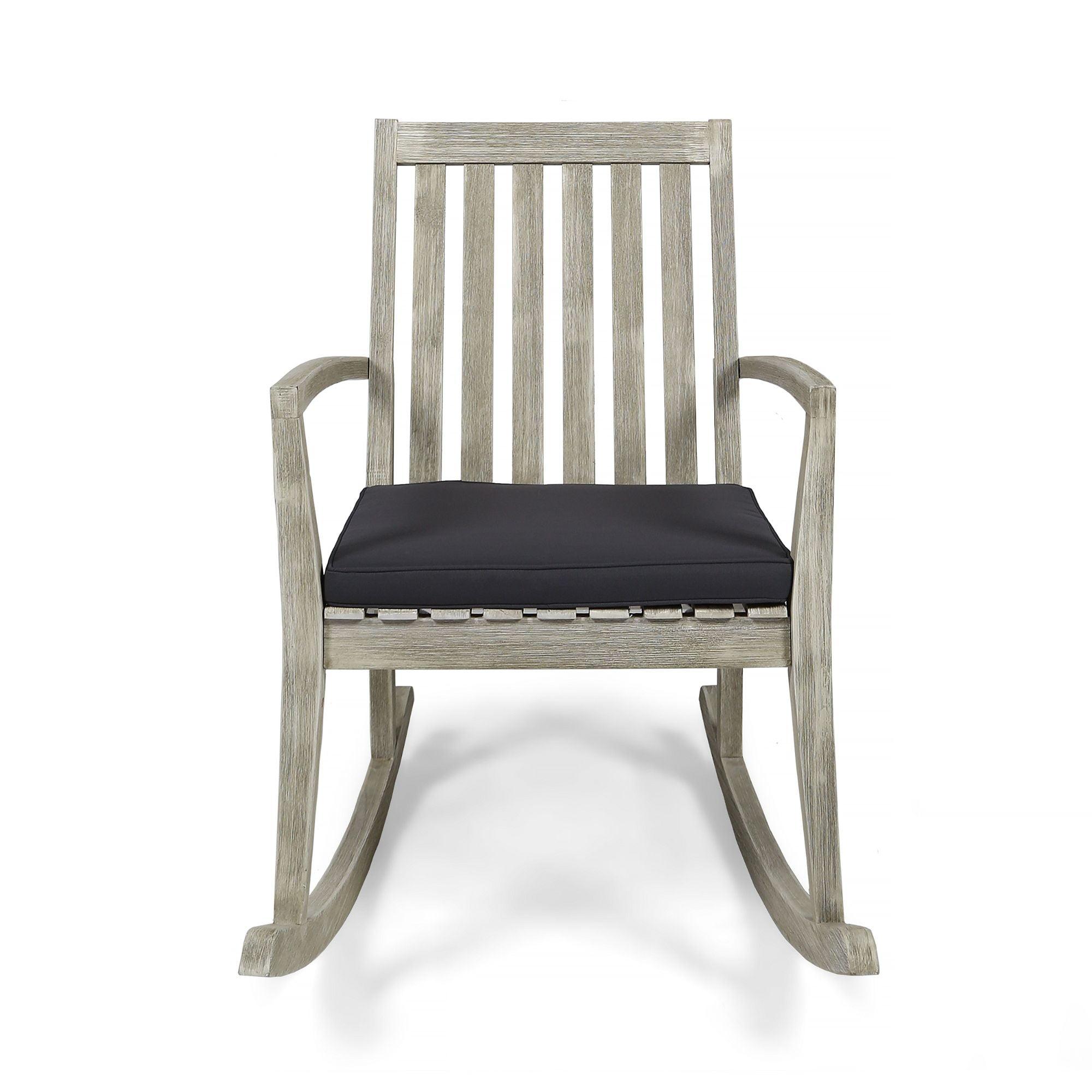 Gray Acacia Wood Outdoor Rocking Chair with Cushions