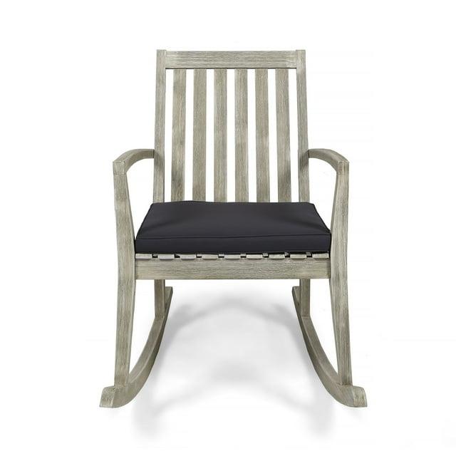Noble House Montrose Modern Acacia Wood Patio Rocking Chair in Gray