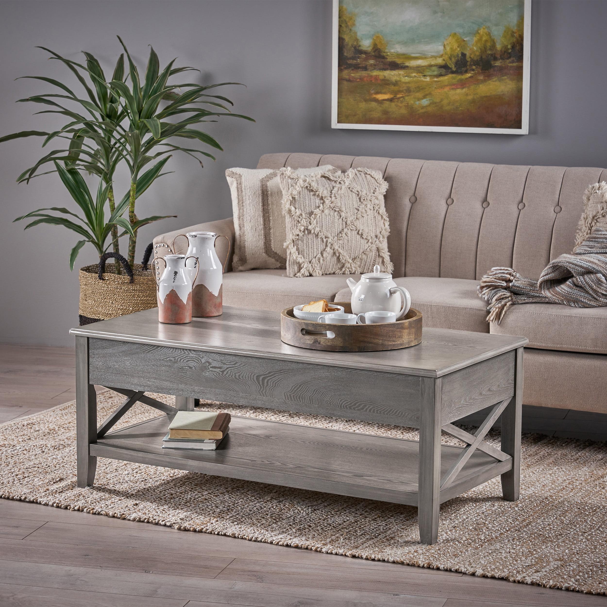 Noble House Moses Farmhouse Faux Wood Lift Top Coffee Table, Gray