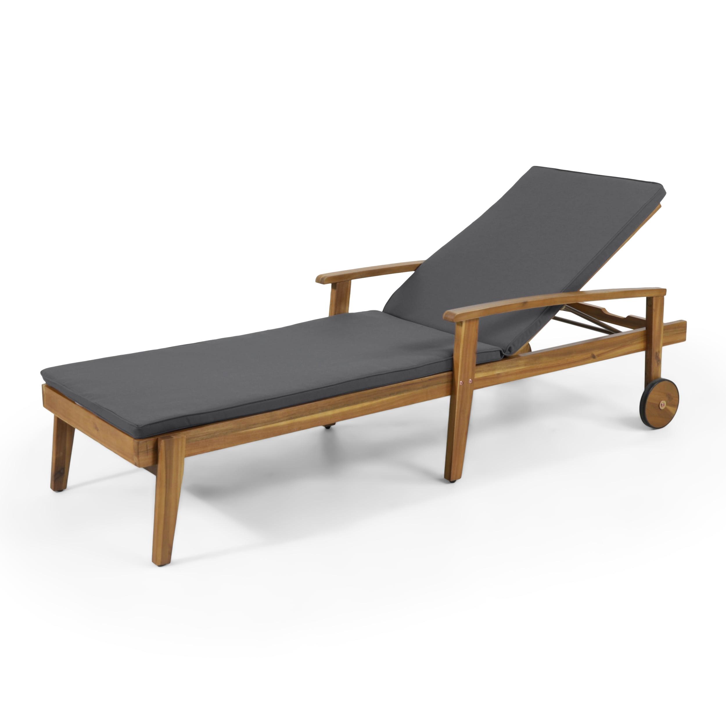 Dark Gray Acacia Wood Adjustable Outdoor Chaise Lounge