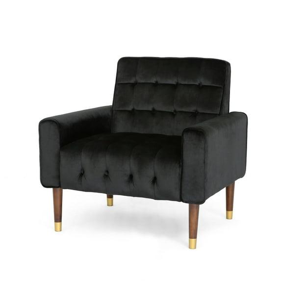 Bourchier Modern Glam Velvet Armchair Black -Christopher Knight Home: Tufted, Upholstered, Comfortable Seating