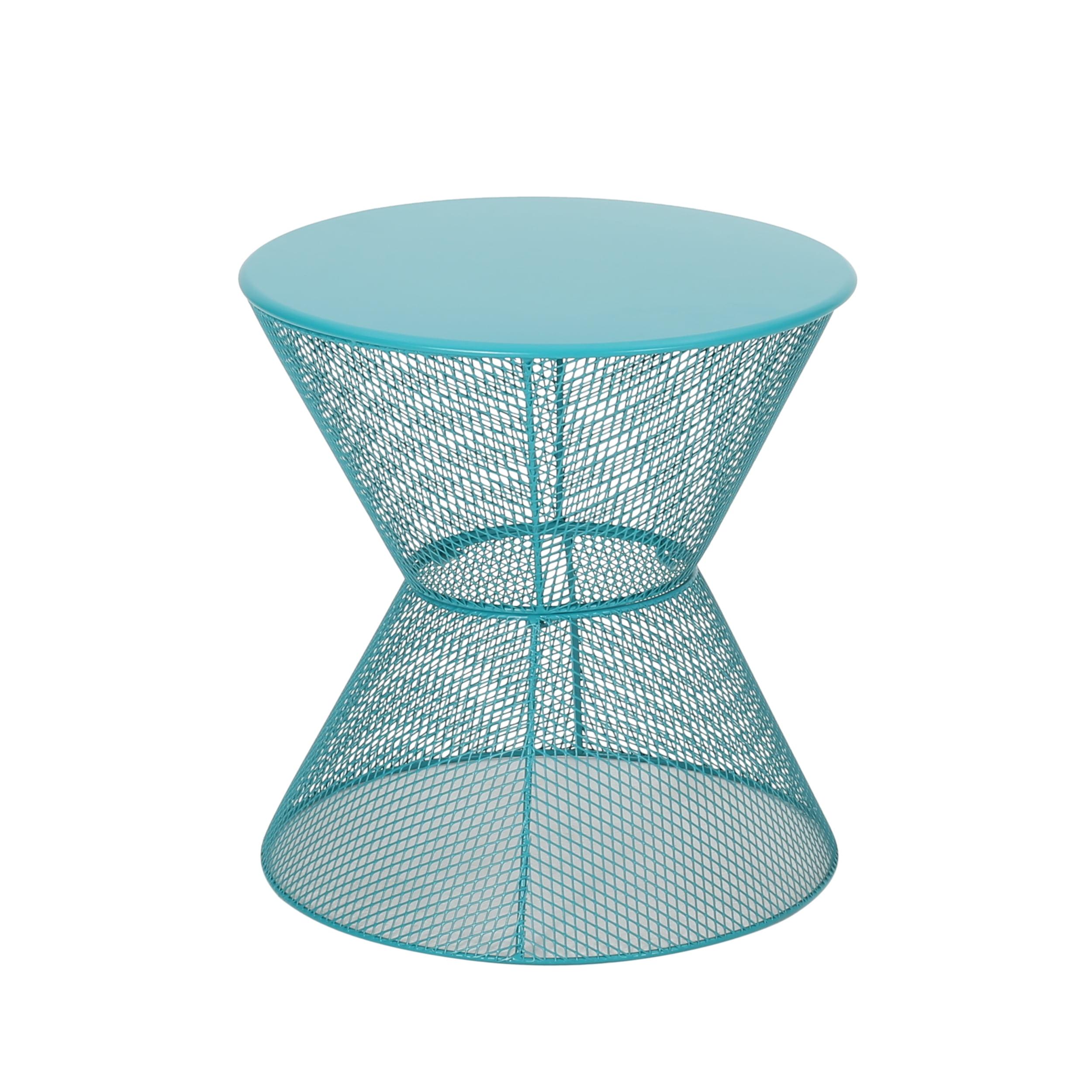 Nevada Matte Teal Iron Hourglass Outdoor Side Table