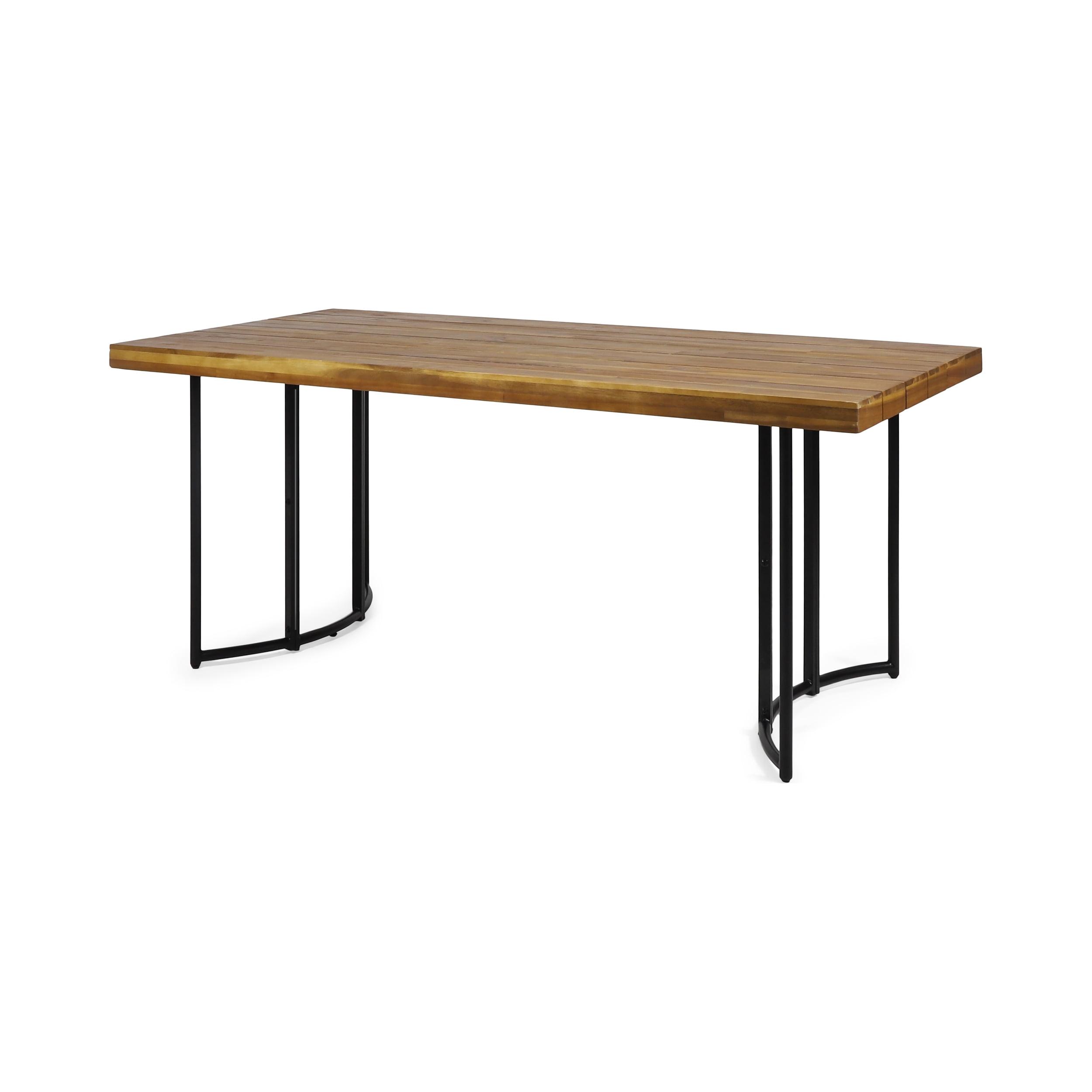 Elegant Teak and Black Acacia Wood 72" Outdoor Dining Table