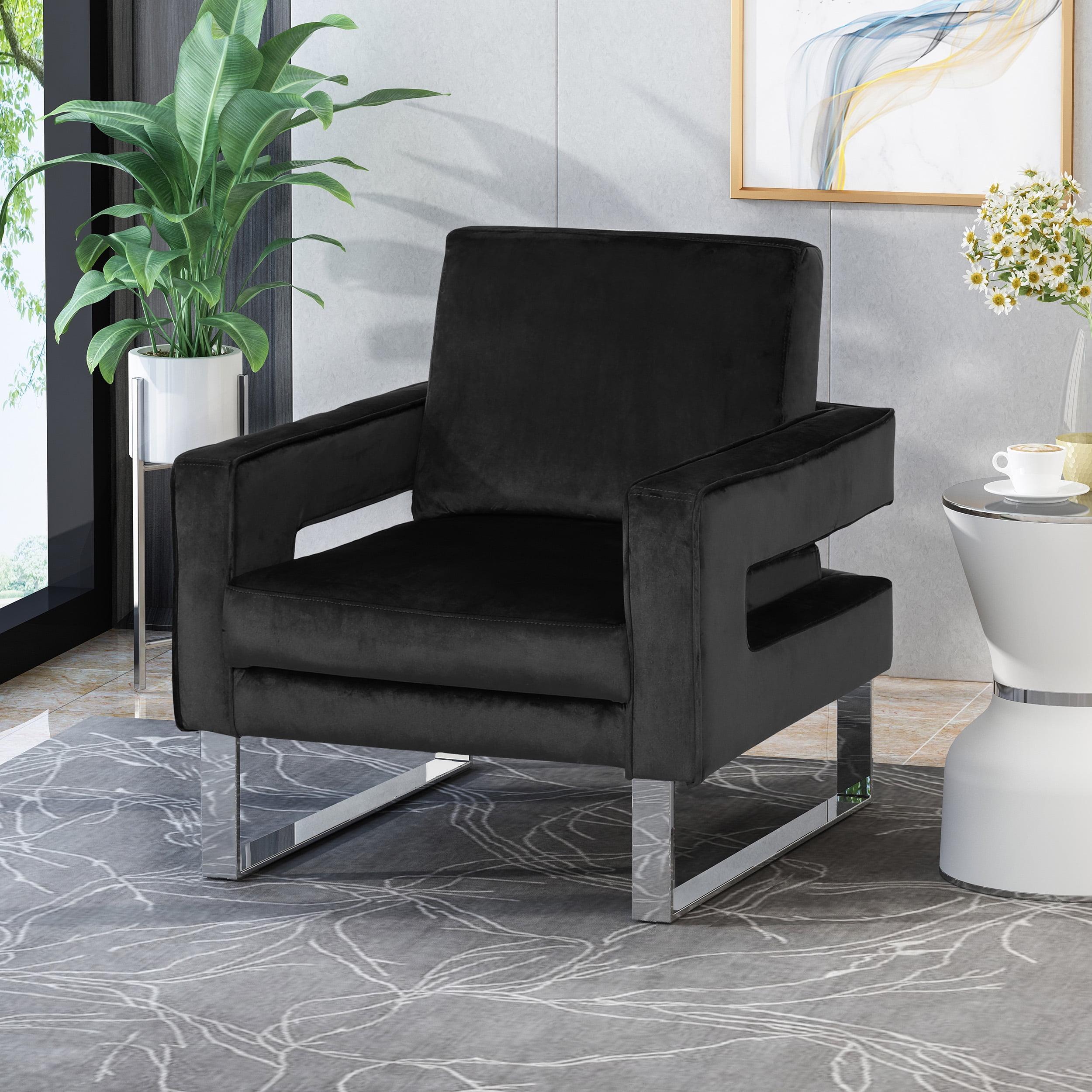 Black Velvet Geometric Club Accent Chair with Stainless Steel Legs