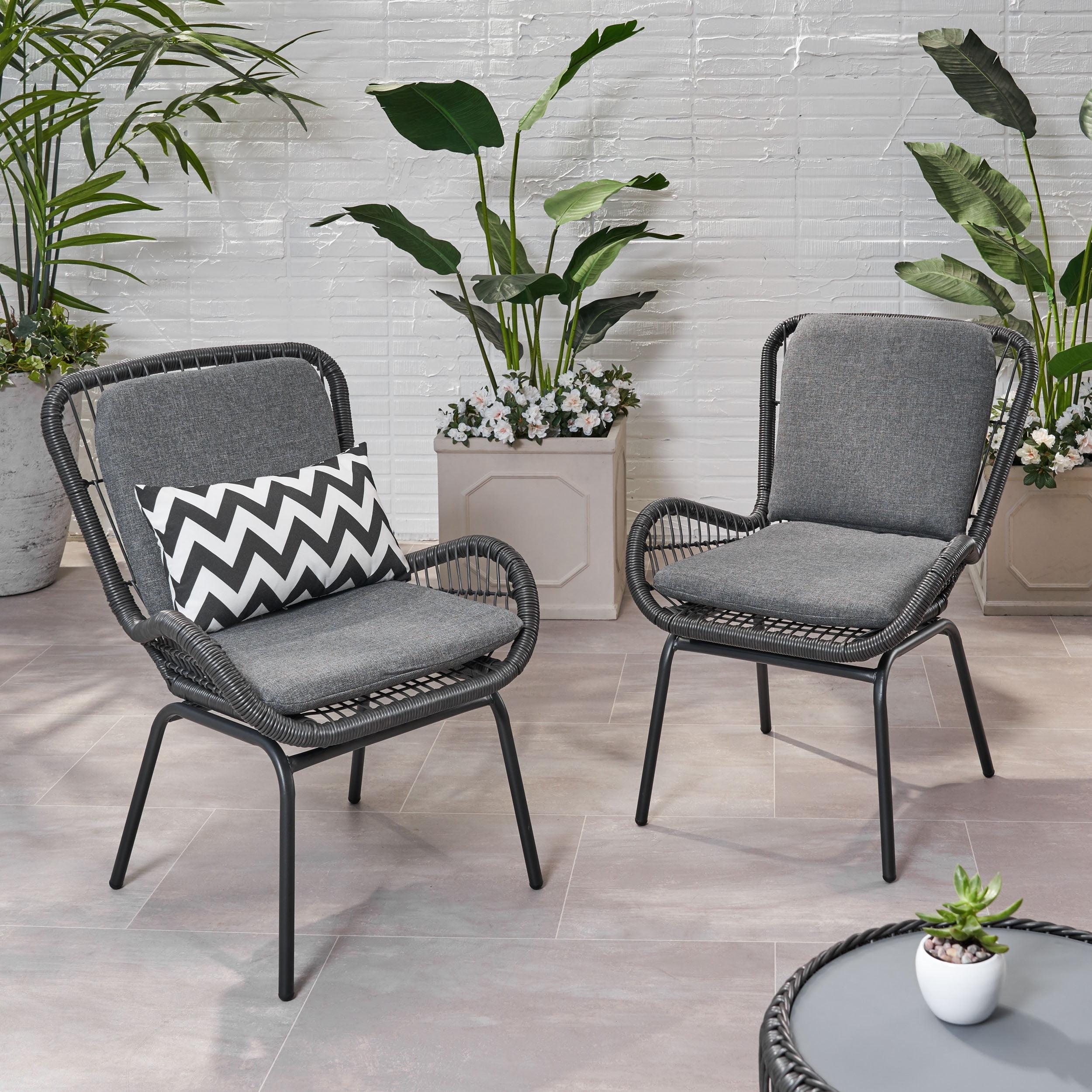 Gray Iron Frame Lounge Chair with Dark Gray Cushions (Set of 2)