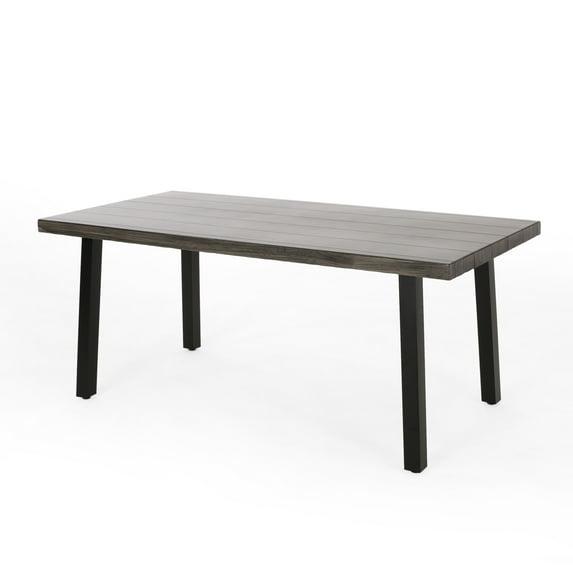 Noble House Pointe 68.75" Aluminum Patio Dining Table in Gray and Black