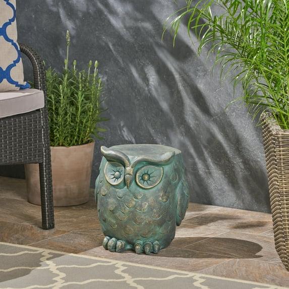 Noble House Pratchett Outdoor 12.5" Stone Garden Stool in Copper Patina Green