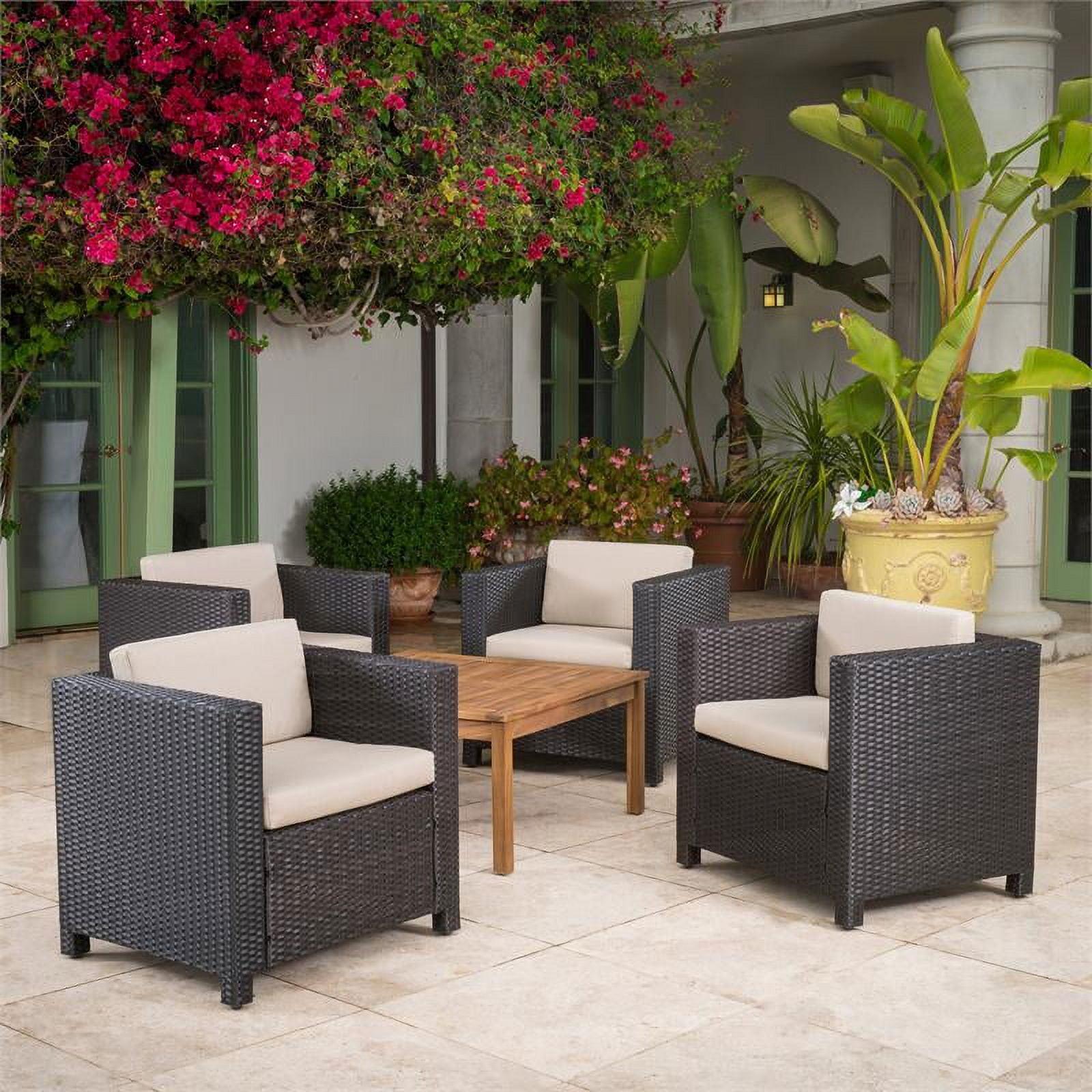 Modern 5-Piece Outdoor Club Chair Set with Cushions in Brown and Beige