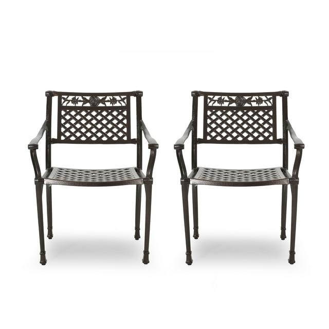 Noble House Ridgecrest Aluminum Patio Dining Arm Chair in Bronze (Set of 2)
