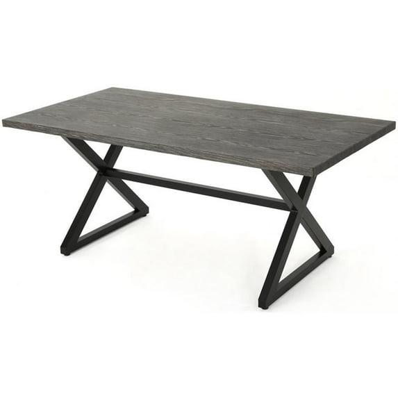 Noble House Rolando 70.5" Aluminum Patio Dining Table in Gray and Black