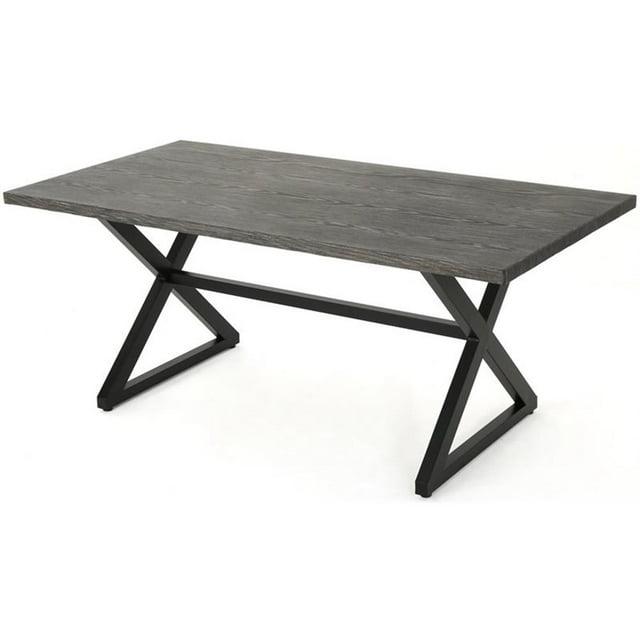 Noble House Rolando 70.5" Aluminum Patio Dining Table in Gray and Black