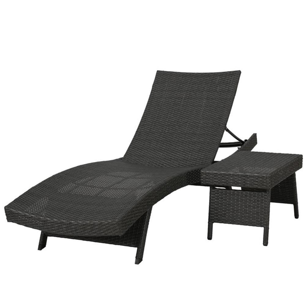 Salem Gray Wicker Adjustable Outdoor Chaise Lounge and Table Set