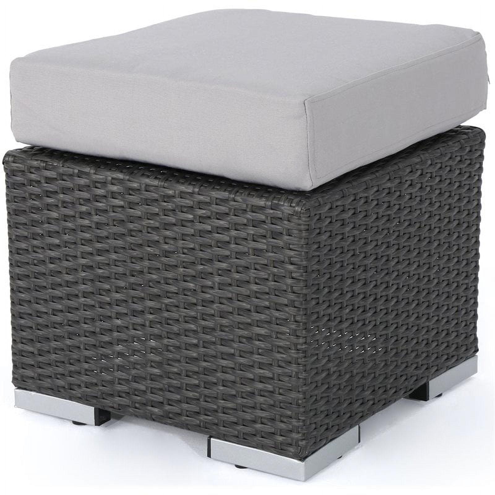 Santa Rosa 16" Grey Wicker Outdoor Ottoman with Silver Cushion