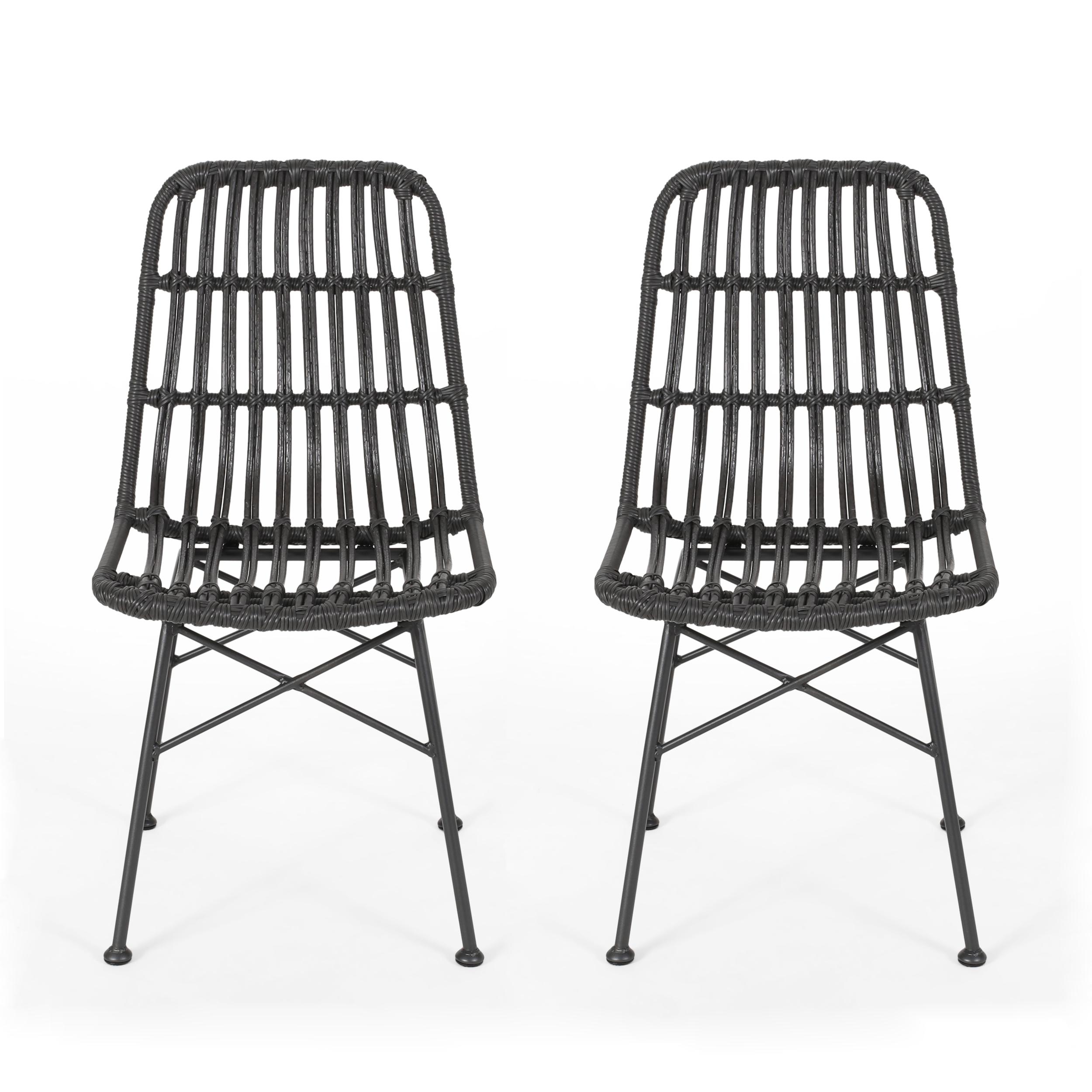 GDFStudio Braymer Outdoor Wicker and Iron Dining Chairs (Set of 2), Gray