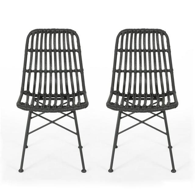 GDFStudio Braymer Outdoor Wicker and Iron Dining Chairs (Set of 2), Gray