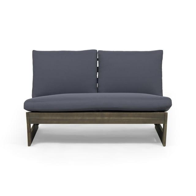 Noble House Sherwood Outdoor Acacia Wood Loveseat in Gray and Dark Gray
