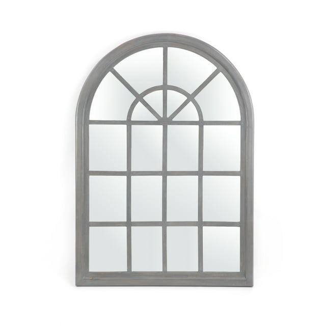 Noble House Shmuel Traditional Arched Windowpane Mirror, Gray Wash