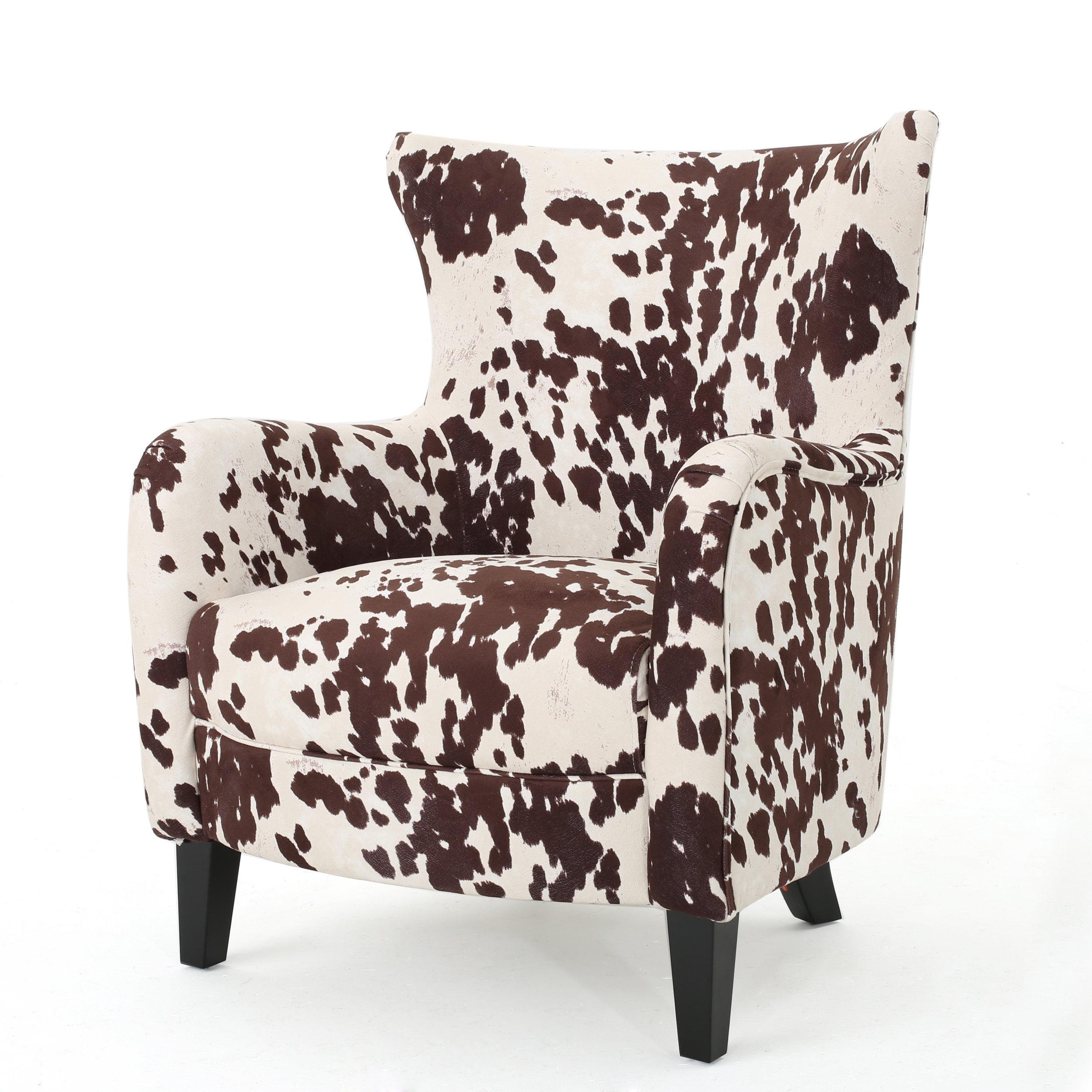 Farmhouse Velvet Wood Accent Chair in Animal Print