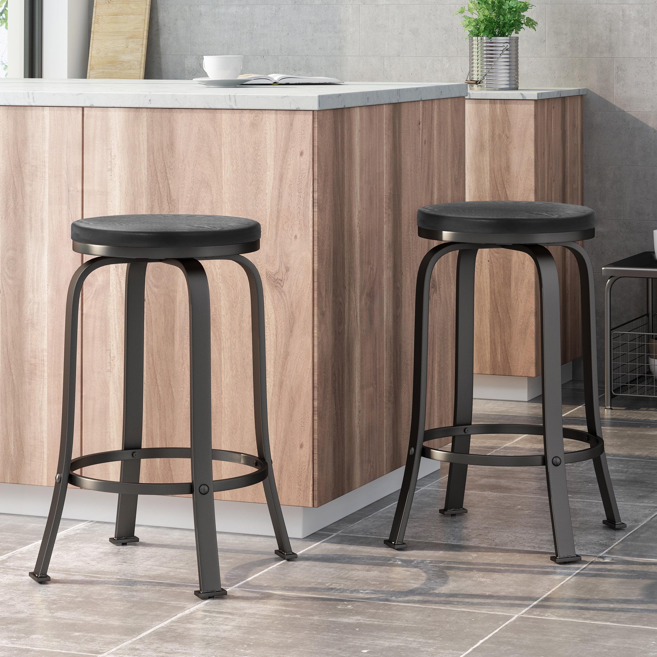 Noble House Skyla Modern Swivel Counter Stool in Black (Set of 2)