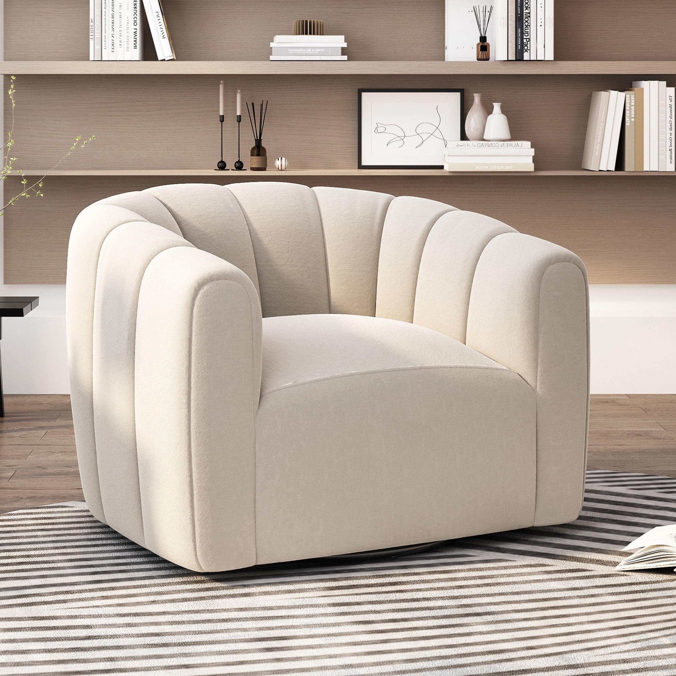 Cream Velvet Swivel Club Chair with Round Arms