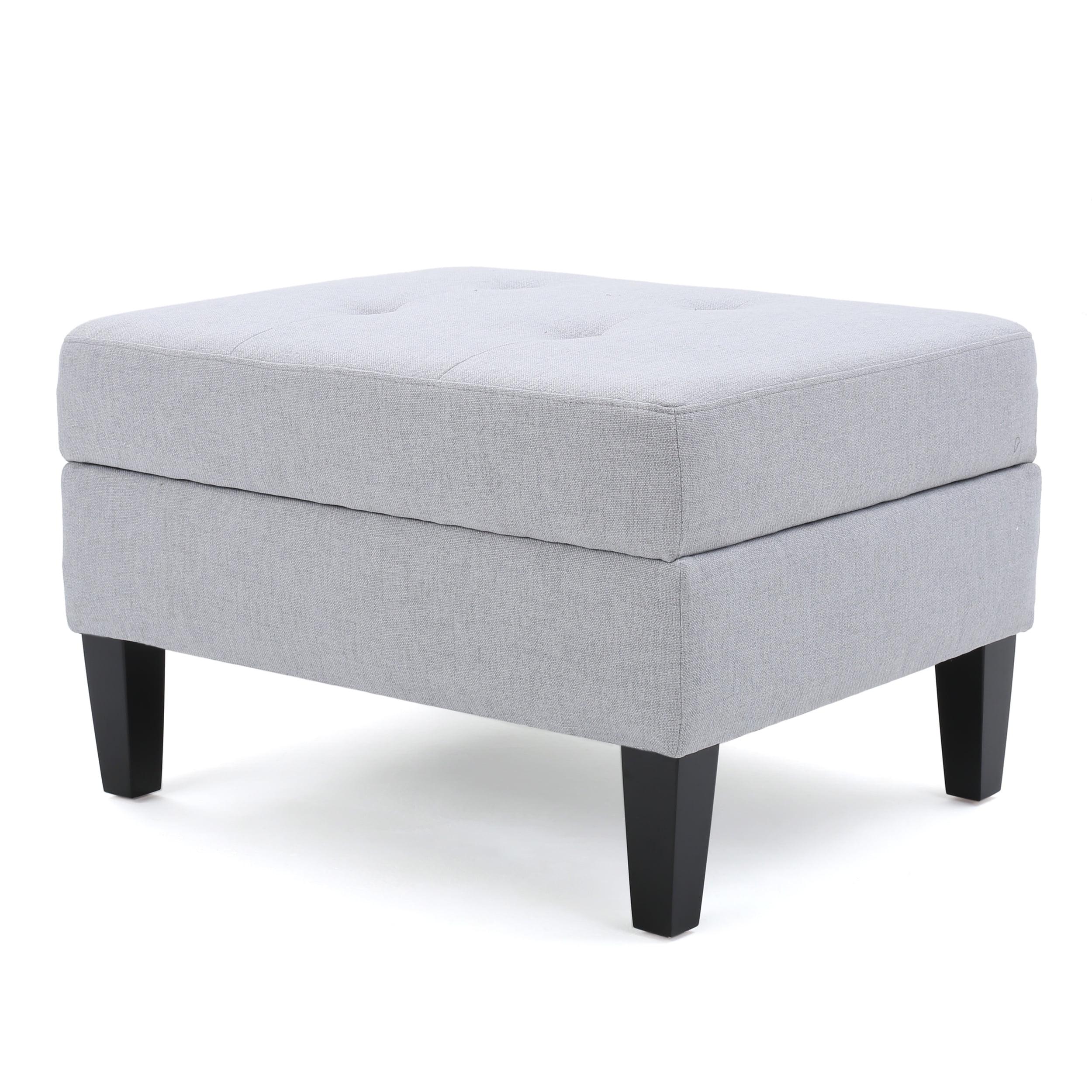 Gray Tufted Fabric Storage Ottoman with Birch Wood Legs